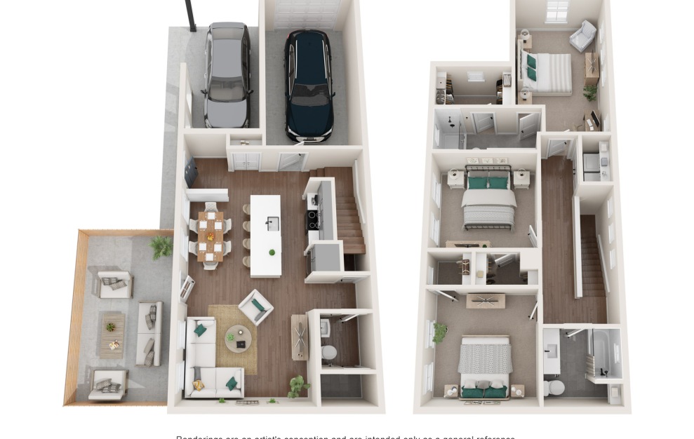 Three Bedroom Farmhouse (C2U) - 3 bedroom floorplan layout with 2.5 baths and 1521 square feet. (Floor 2)