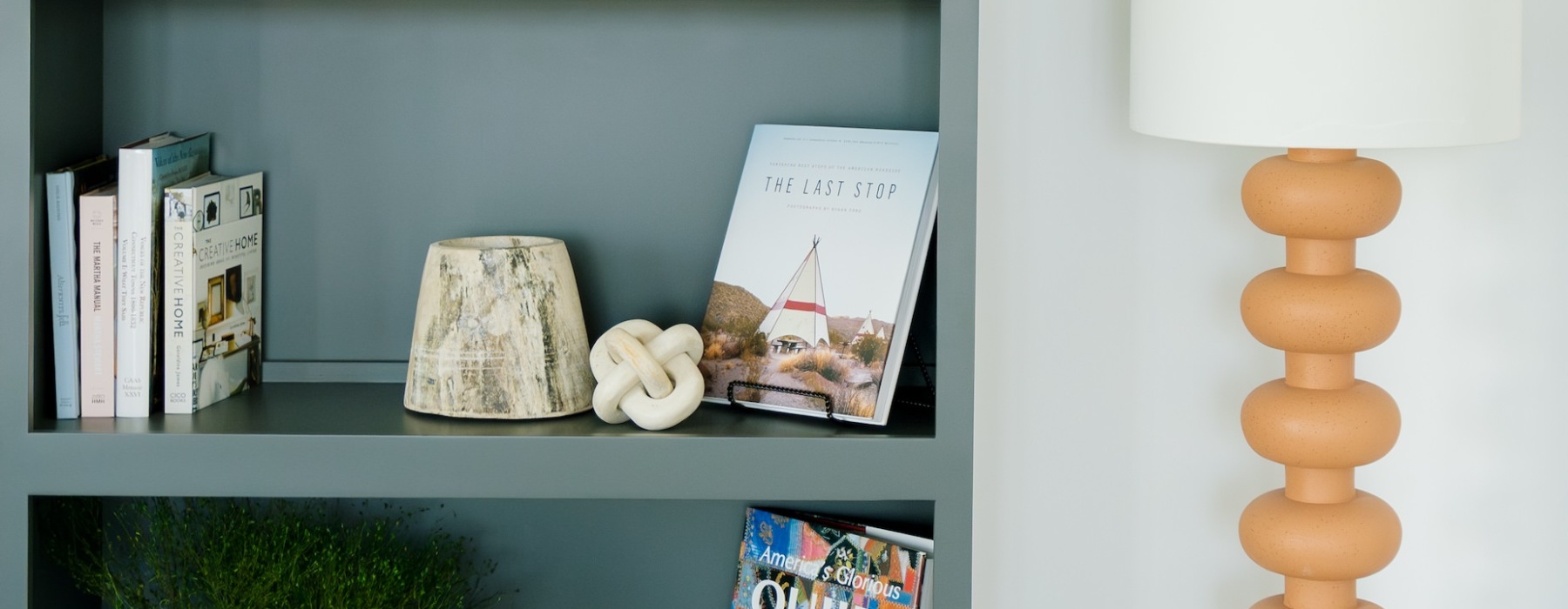 Shelf details of books and decor